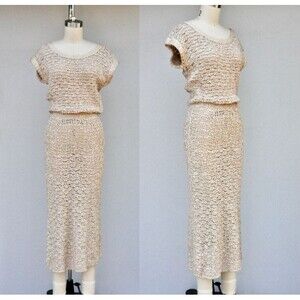40s 50s Ivory Crochet Dress Marina California Saks Fifth Avenue See Through XXS
